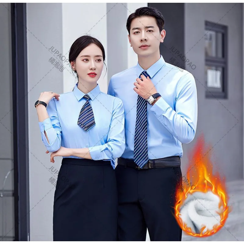 JUPAOPAO-Dark Blue Business Uniforms for Women, Warm and Furnished Shirts, Office Uniforms, New, Autumn and Winter, 2022