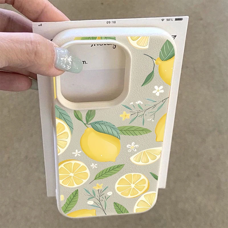 حافظة لهاتف آيفون 16 15 14 13 12 11 برو ماكس حافظة بنمط الليمون الكرتوني لهاتف آيفون XS Max X XR 16 Plus حافظة ناعمة من البولي يوريثان Funda
