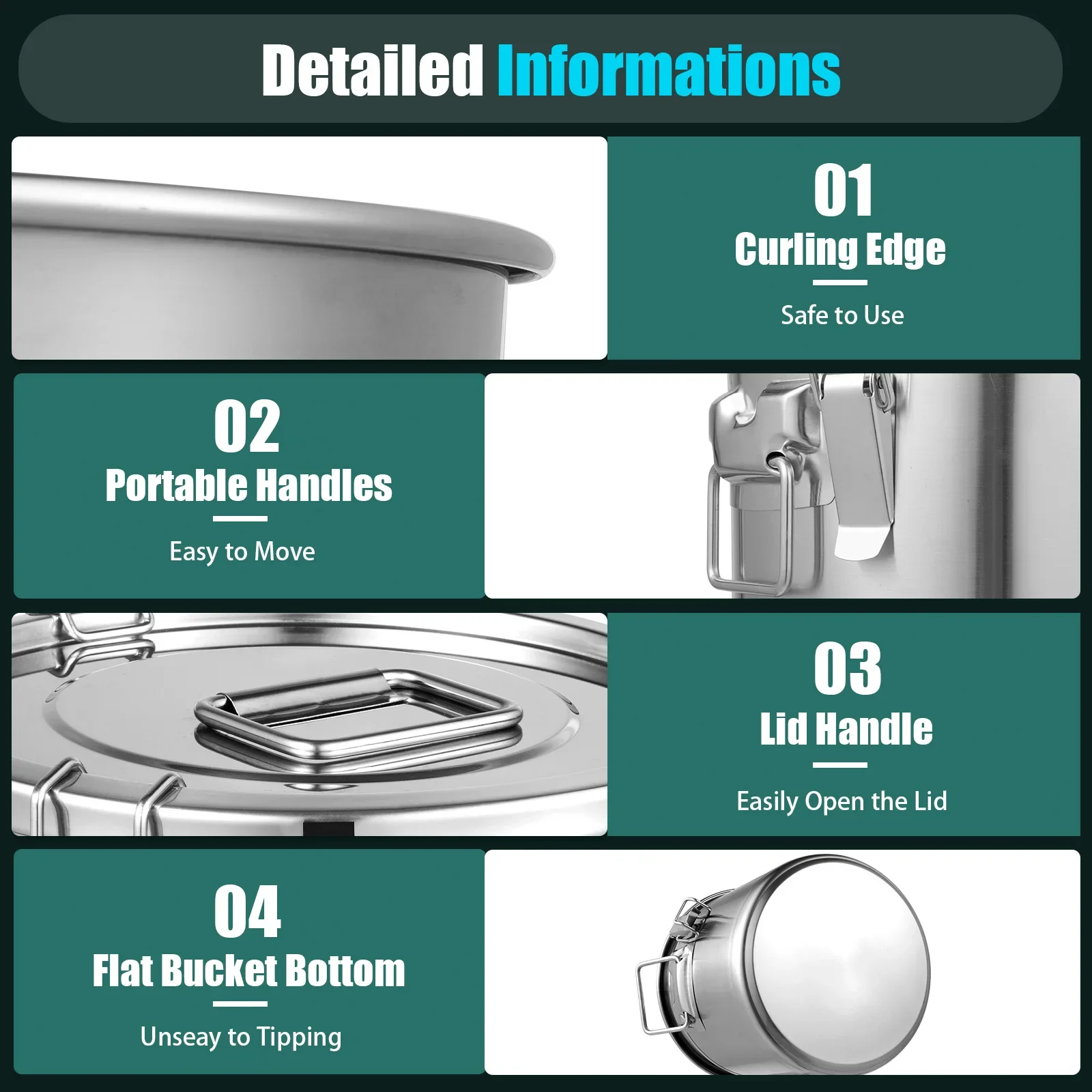 Airtight Stainless Steel Canister - 32 Gal Storage Container with Locking Clamp for Rice Flour Grains