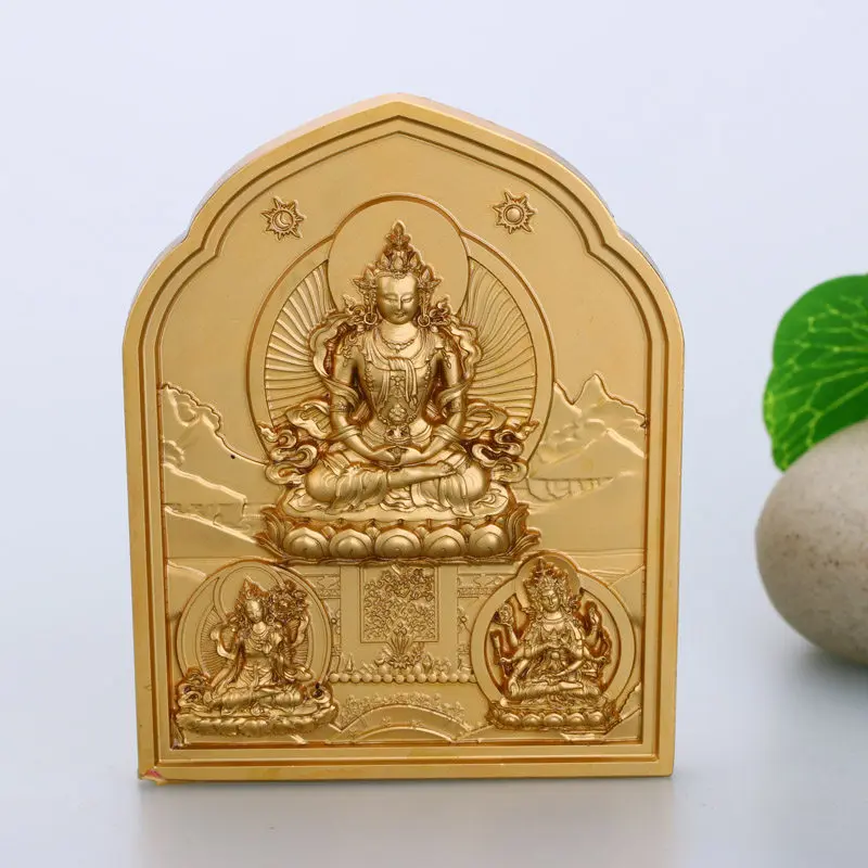 Brass Three Longevity Deities Tsa Tsa Mold Buddhist Relief for Clay Art and Collecting, Traditional Equipment