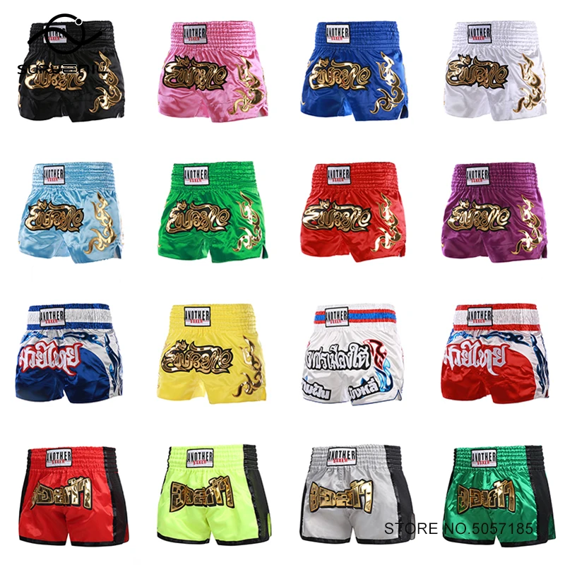 Shorts de boxe profissional muay thai shorts bordados shorts de boxe tailandês para crianças homens mulheres ginásio treinamento mma kickboxing