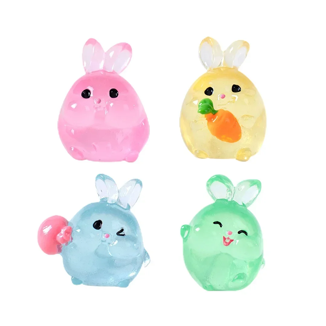 6PCS Mini Rabbits Glow At Night Fairy Garden Accessories Luminous Miniatures Rabbit Desk Decoration Kawaii Home Decor DIY