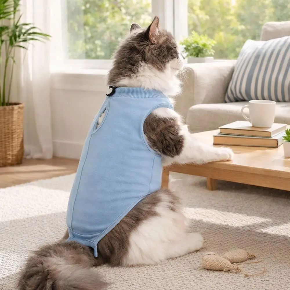 

Adjustable Cat Recovery Suit Comfortable Breathable Pet Anti-Lick Suit Solid Color Soft Cat Weaning Suit For Dogs Cats