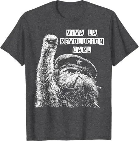 Viva La Revolucion Carl Lustiges Katzen-T-Shirt Y2k Niedliche Kätzchen-Zeichnung Grafische Ästhetik Herrenkleidung Humor Kitty Streetwear Neuheit – Detail 6