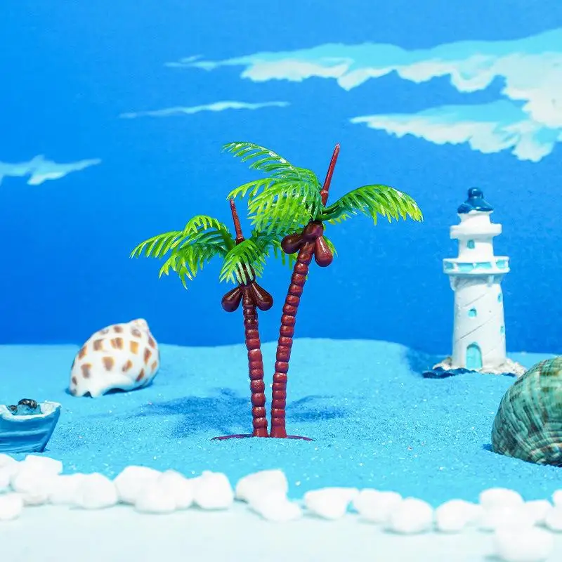 5PCS DIY Park Rainforest Train Railroad Decor Dollhouse Simulation Coconut Palm Tree Model Building Landscape Miniature Tree