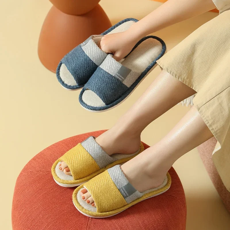 2024 Linen Slippers Seasonal Japanese Couple Indoor Wooden Floor Home Cooling Slippers Fabric Home Use Shoes for Women