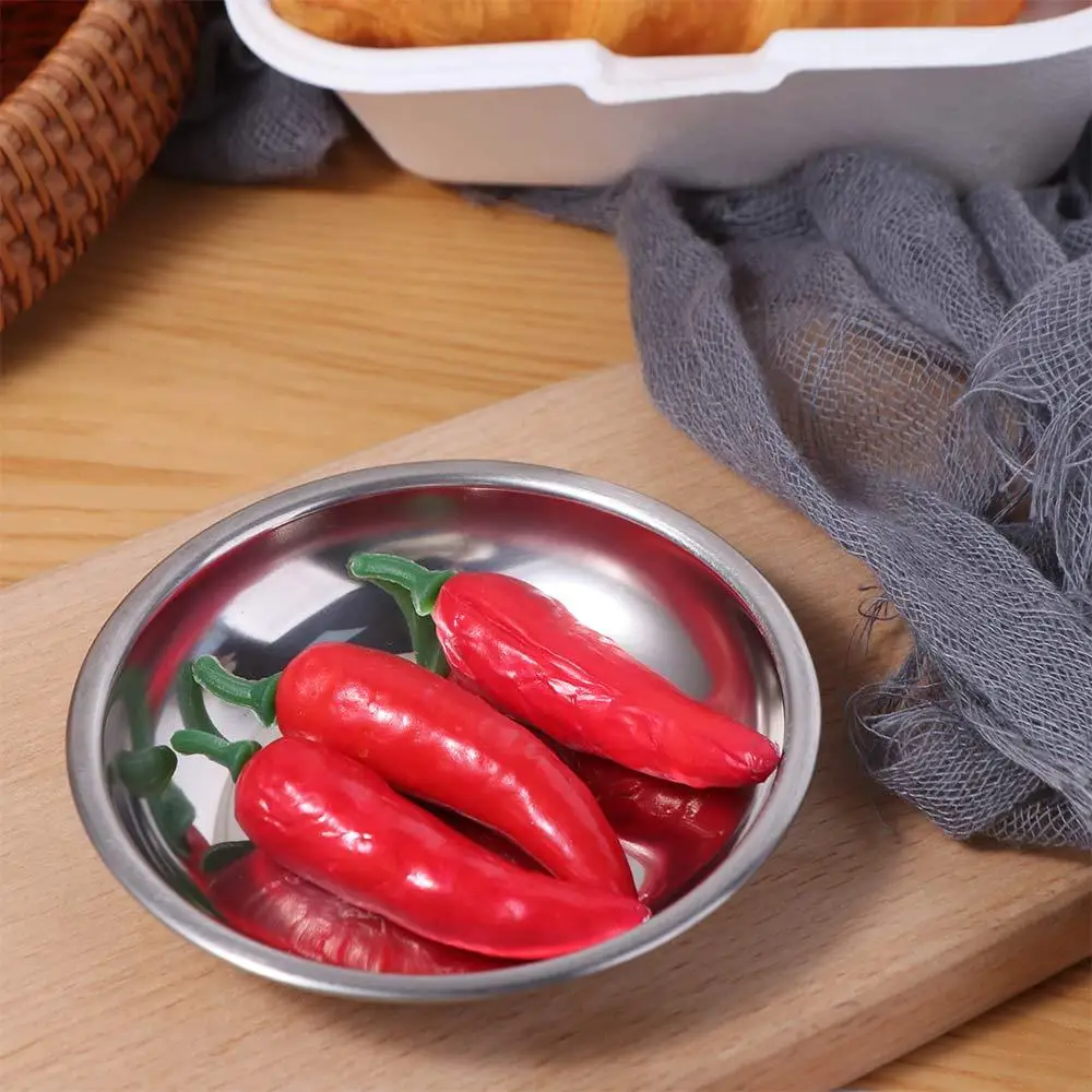 

Прочная нержавеющая сталь, пищевые закуски, приправы, серебряный круглый поднос для закусок, приправ, мини-тарелка для десерта, соль