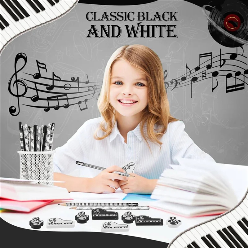 Music Pencils Music Note Pencil With Music Themed Erasers Wood Pencils Bulk Keyboard Fun Pencils Erasers Gift (120 Pcs)