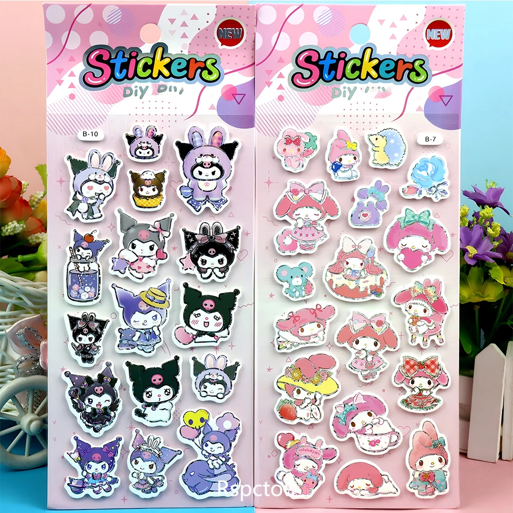 6 pièces mignon Kuromi mélodie Sanrio 3D bulle autocollants dessin animé récompense autocollant jouet bricolage réfrigérateur ordinateur portable téléphone décoration décalcomanies en gros