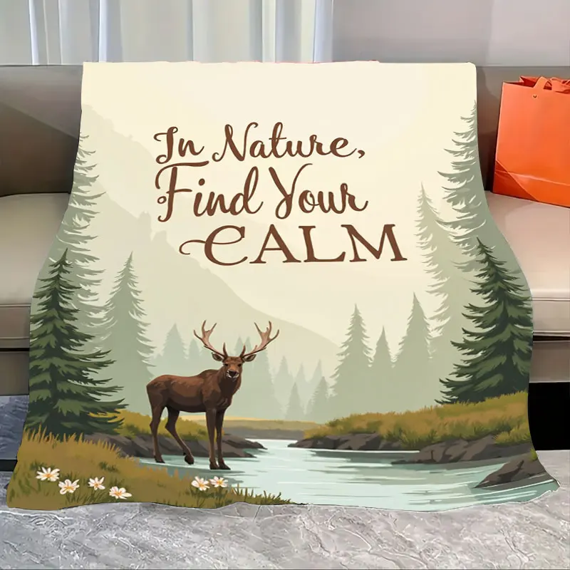 

Фланелевое одеяло, 1 шт., «Закавное одеяло с изображением природы и оленя от реки, мягкий уютный плед»