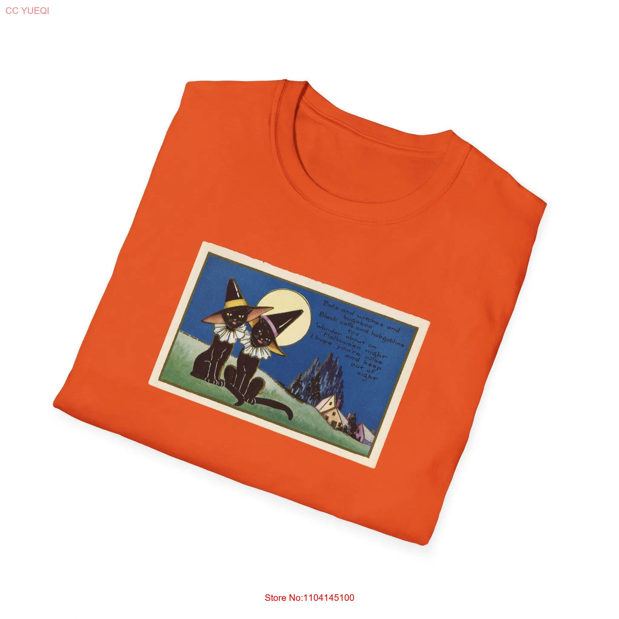 Bats Witches Black Cats Bugaboo Vintage Halloween Decoration Postcard Soft Style T Shirt Spooky Full Moon Fall Wiccan