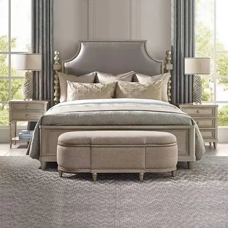 Master bedroom wedding room, retro princess, gold pillar bed furniture