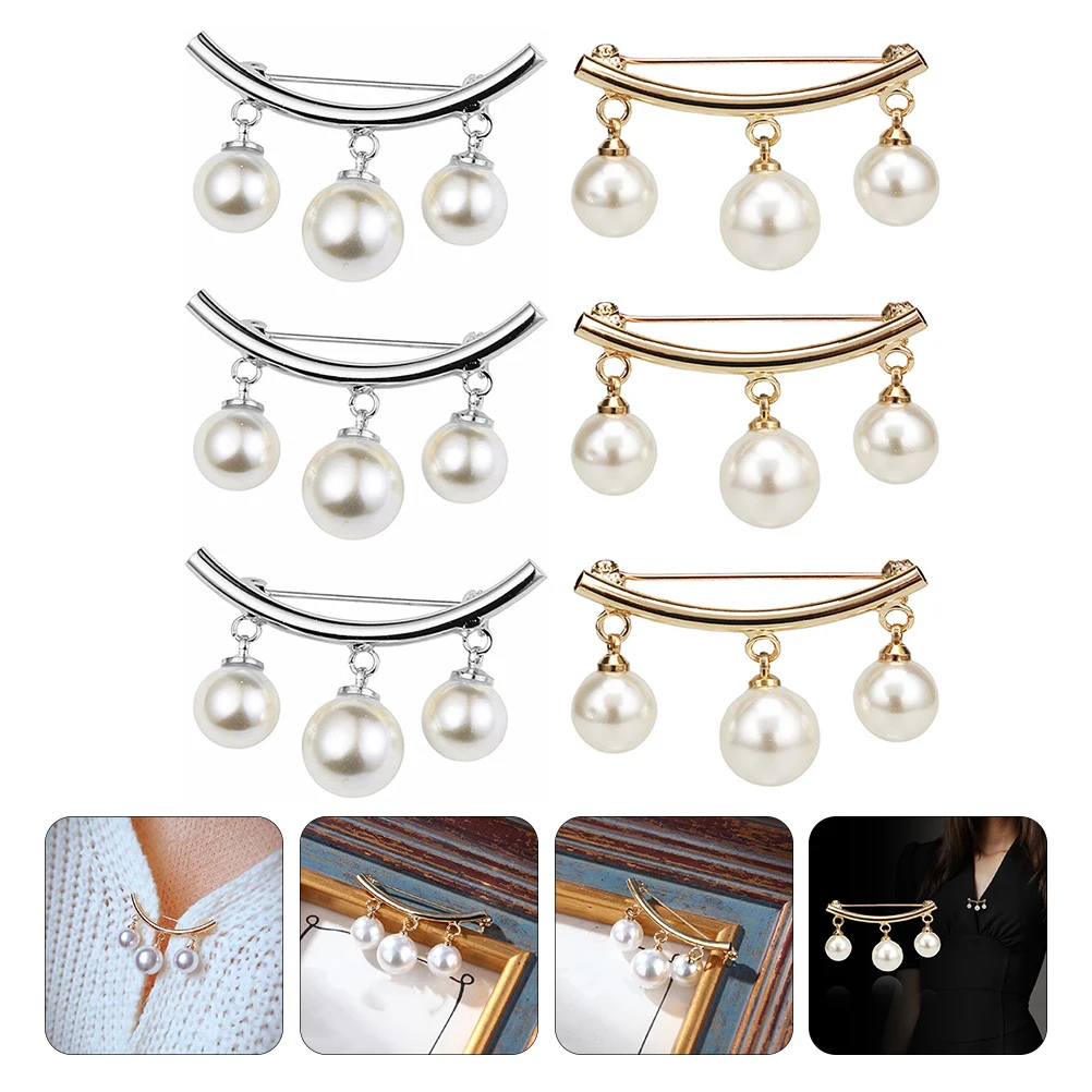 6 قطعة بروش اللؤلؤ المعدني خمر تصميم الملابس الحساسة دبوس ل وشاح شال منديل تي شيرت الخصر تحديد Peal الثدي دبابيس