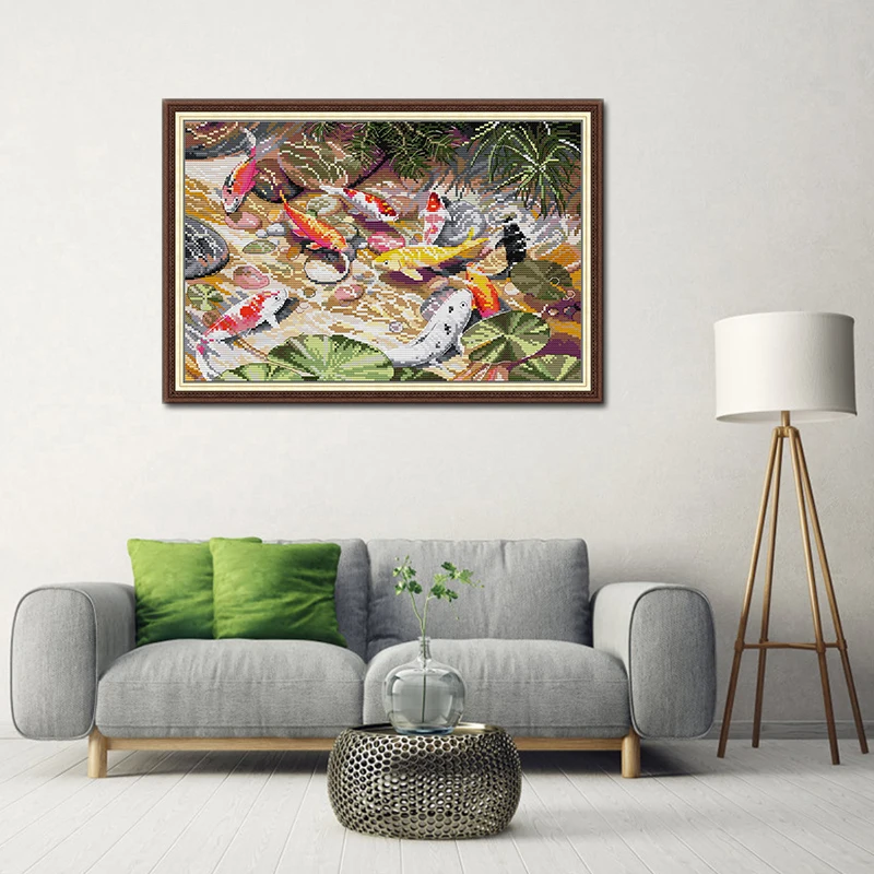 Picture Of 9 Carp Diy Home Decor Painting Counted Printed On Canvas DMC 14CT 11CT Cross Stitch Needlework Sets Embroider kit