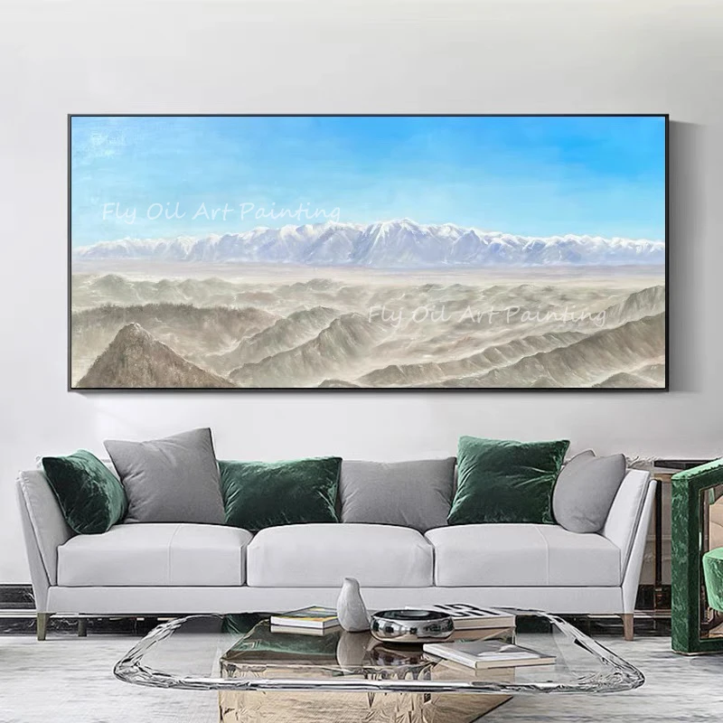 

Hand-painted large sizse mountain with blue beautiful sky large size texture Oil Painting on Corridor Porch Wall Art Living Room