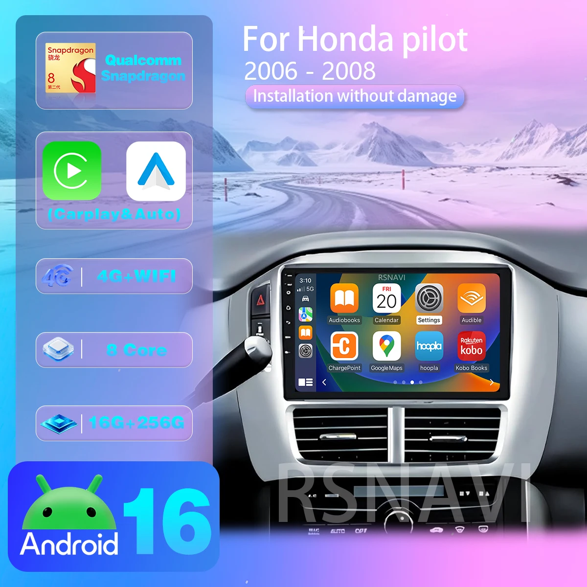 RSNAVI Android 16 Für Honda Pilot 2006 2007 2008 Carplay Auto Autoradio DAB+ Multimedia-Player Qualcomm Bildschirm Plug-and-Play