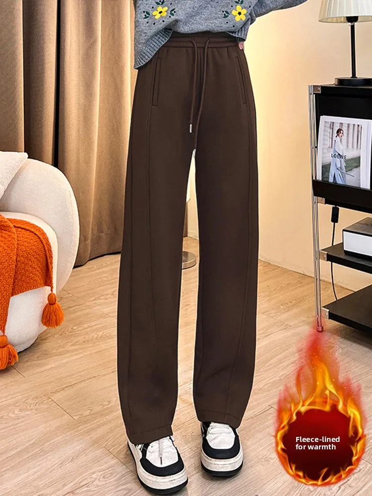

Women's High Waist Straight Leg Fleece Lined Cargo Pants Casual Loose Wide Leg Sweatpants Comfortable Soft Fabric Autumn Winter