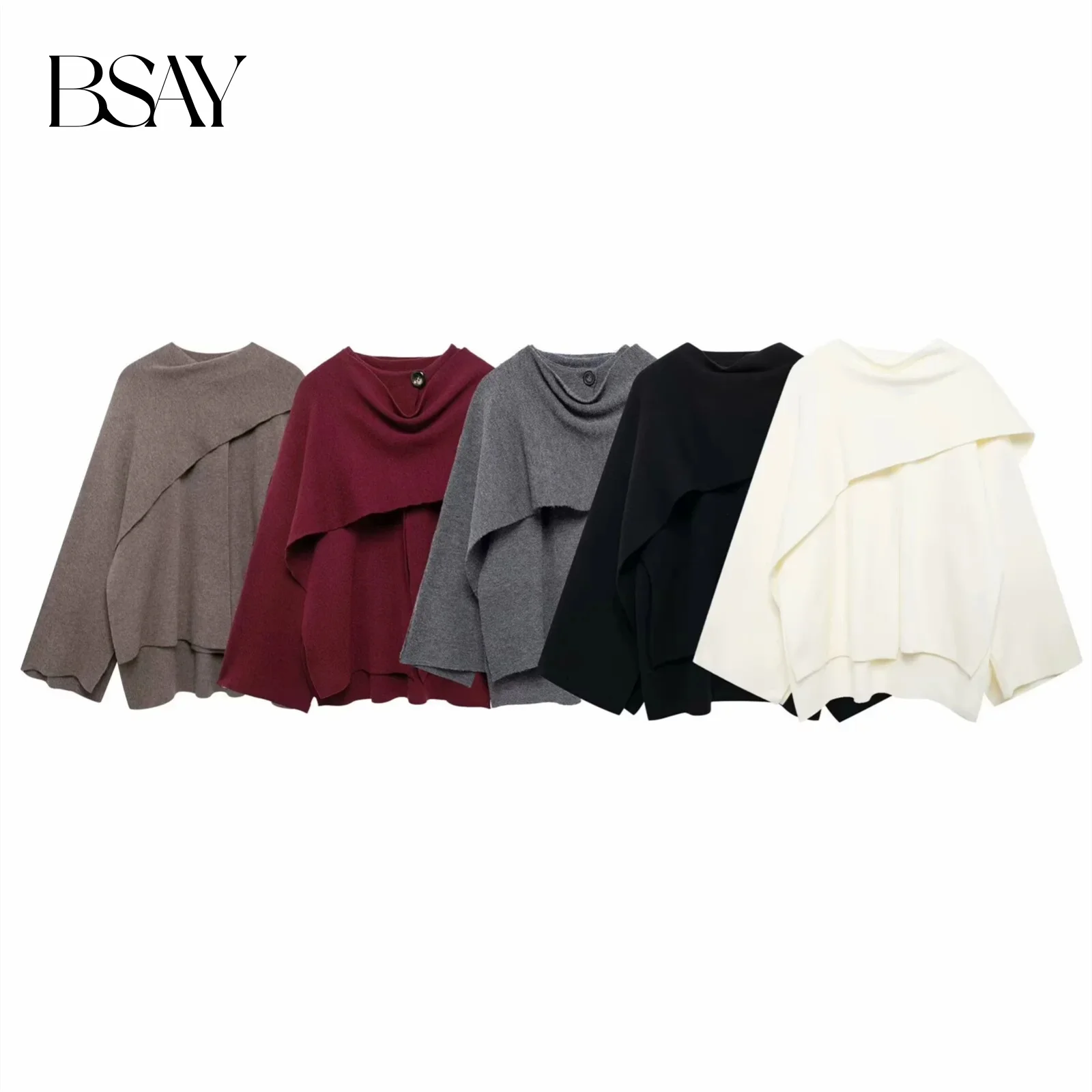 BSAY Knitted Cardigan for Women Fashion 2024 Autumn Winter  New Cloak Style Sweater Short Outerwear Chic Female Knit Coat Mujer