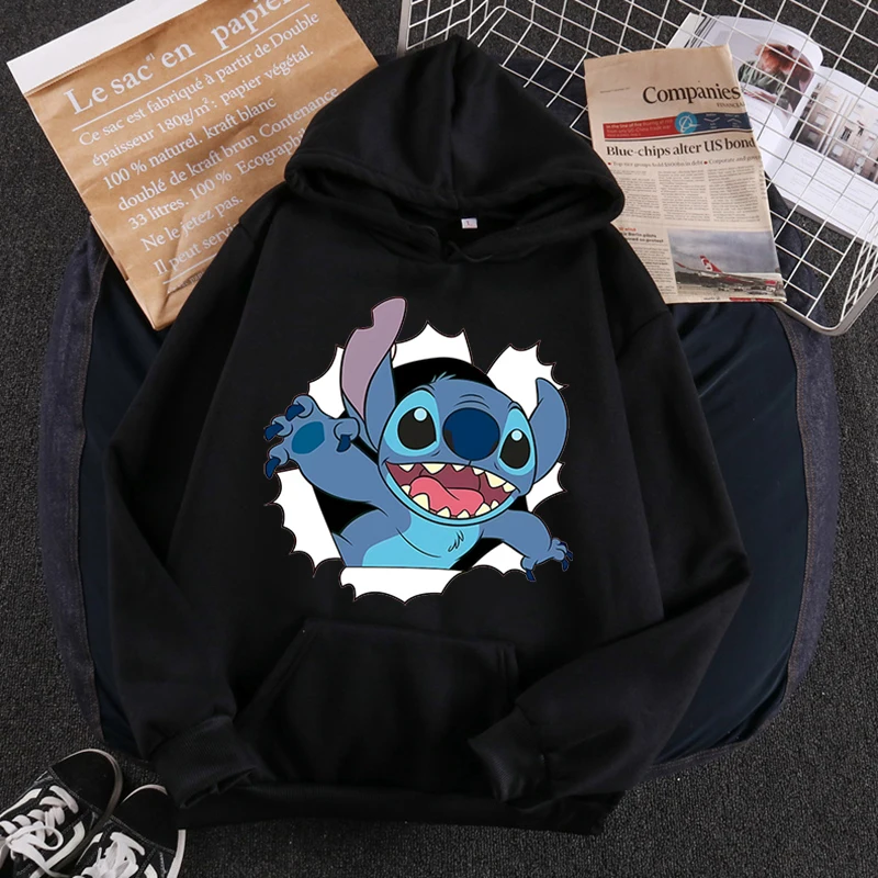 Disney Stitch Hoodie Adulte Stich Lettre A-Z Imprimé Pulls À Capuche Y-adt Manches sulfMode Hip Hop Cool Smile Pull