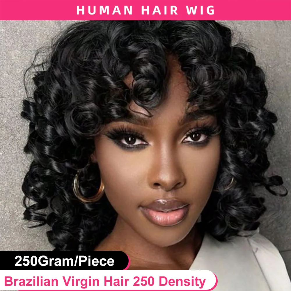 12A Raw Donor Human Hair Wigs Rose Curly Wig With bangs fumi 250Unprocessed Vietnamese Double Drown Bouncy Wave Full Machine Wig