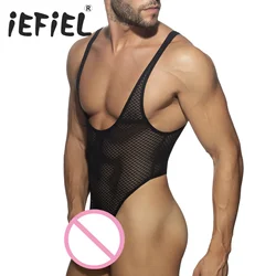 Mens Sexy Bodysuit Exotic Teddies Transparent Deep Scoop Neck Thong Tight Llingerie Muscle Showing for Nightwear Clubwear Party