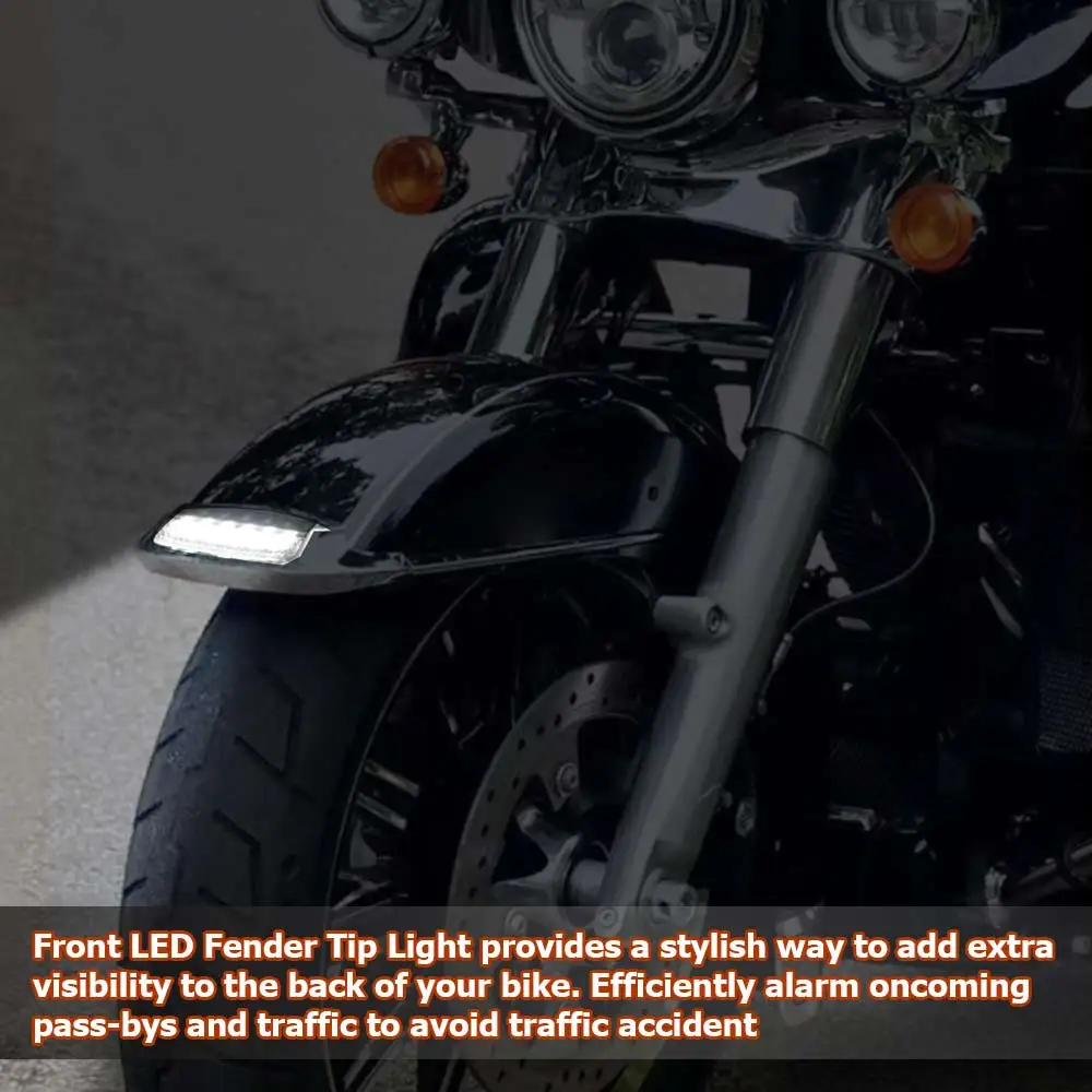 1 Set ABS Motorcycle Front Fender Tip Light Chrome Mudguard Light For Electra Glide Ultra Classic Limited Road King Tri Glide