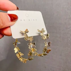 Exaggerated Big Butterfly Twine Hoop Earrings for Women Hiphop Gold Color Metal Creative Geometry Round Jewelry Accessory Gift