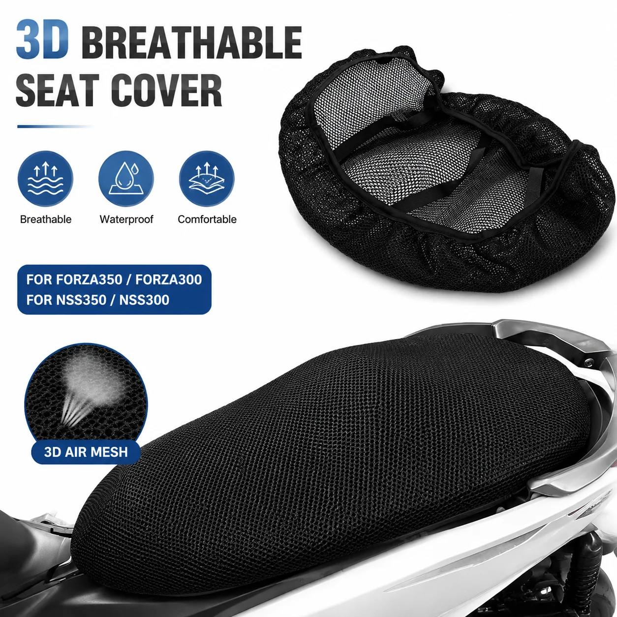 Pour Honda NSS350 Forza 350 NSS300 Protection contre la chaleur, tissu en nylon, filet de protection pour selle, Forza350, coussin antidérapant, housse de siège