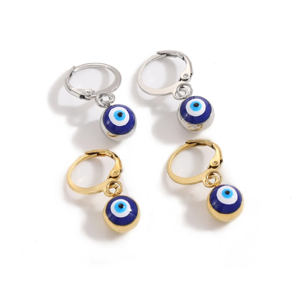 الفولاذ المقاوم للصدأ مطلية بالذهب الأبيض الأزرق التركية عيون الشر الصغيرة الرجعية بسيطة انخفاض الأقراط قلادة مجموعة أقراط دائرية
