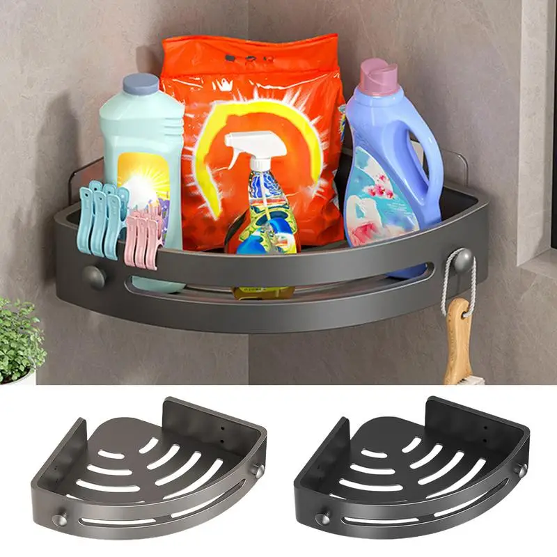 Bathroom WC Wall Shelf Triangle Shower Storage Rack Bath Shampoo Wall Free Punching Black Toilet Corner Shelf Kitchen Accessory