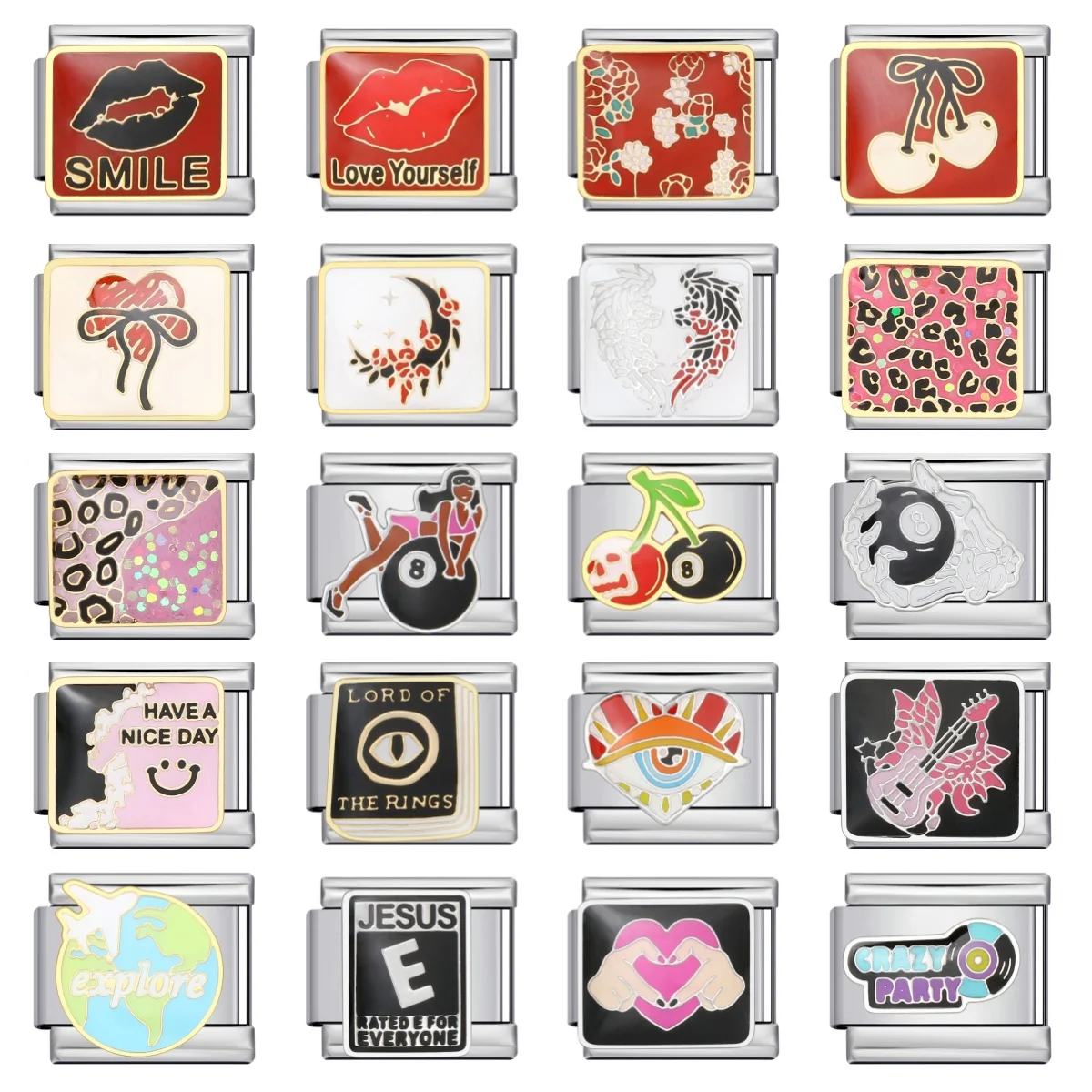 Y2k Creative สีแดงสีม่วงเสือดาวตาริมฝีปาก Moon อิตาเลี่ยน Charm Links Fit 9 มม.สร้อยข้อมือสแตนเลสผู้หญิงเครื่องประดับ DIY ของขวัญ