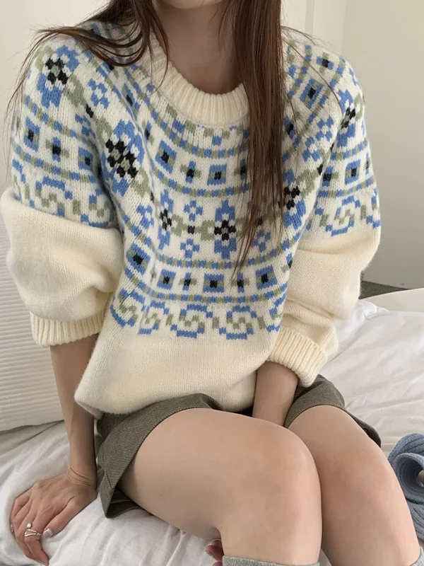 Cisas Aosphere Soft Cozy Color Blo Knit Sweater Women's Winter Faionable Island Sle Sweater Korean Loose Fit