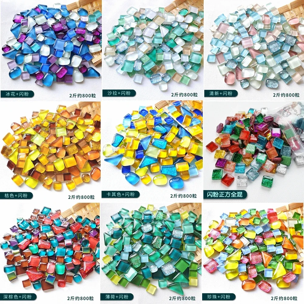 

Multicolor Mosaic Tiles Crystal Mosaic Making DIY Craft Supplies Art Glass Around 800pcs 1kg