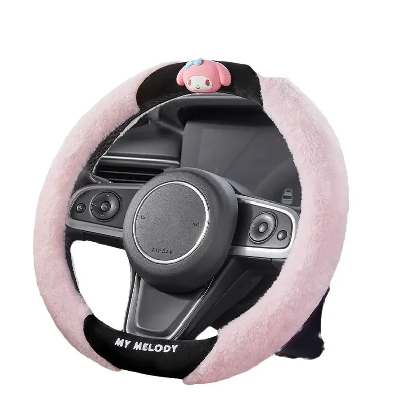 Sanrio Steering Wheel Cover Plush Kawaii My Melody Genuine Cartoon Winter Warm Anti-Slip Cute Car Decoration Accessories Gift view 5