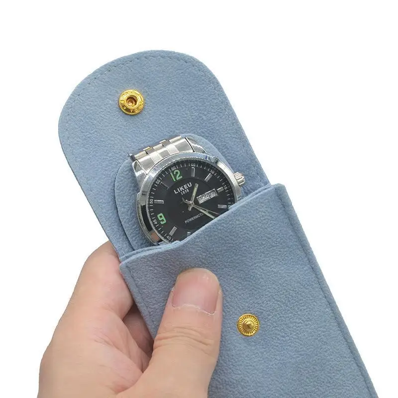 Compact Velvet Watch Storage Bag Soft Anti-scratch Lining Snap Closure for Daily Use Short Trip
