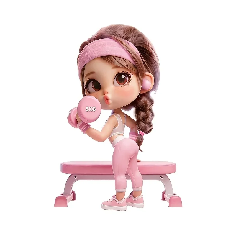 2D Flat Cute Fitness Girl Vinyl Sticker Waterproof Glossy Decal for Car Laptop Phone Water Bottle Helmet Wall Cup Decor