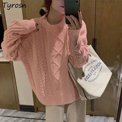 Women Sweater O-neck Solid Fashion Pullovers Chic Korean Style Tender Ulzzang Elegant All Match Knitted Vintage Casual Leisure