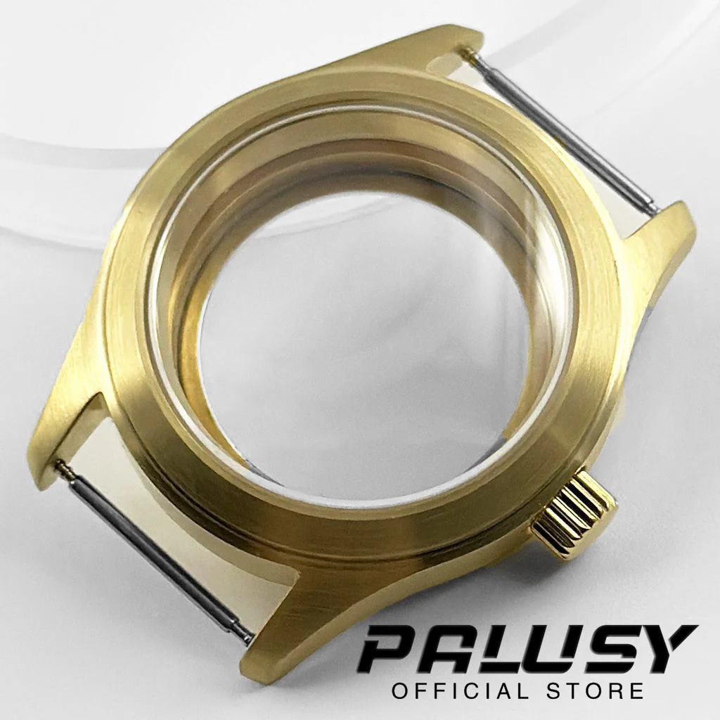 36MM/39MM Gold Waterproof Sapphire Crystal Watch Case Fashion Brown Leather Strap Fit NH34 NH35 NH36 PT5000 ETA 2824 Movement