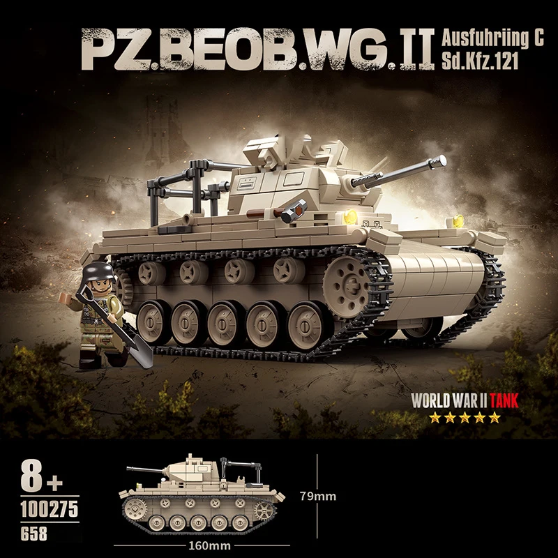 

World War Panzer II Tank Ausf.C Military Vehicle Model Building Block WW2 Germany Army Figures Bricks Toys For Boys Gifts