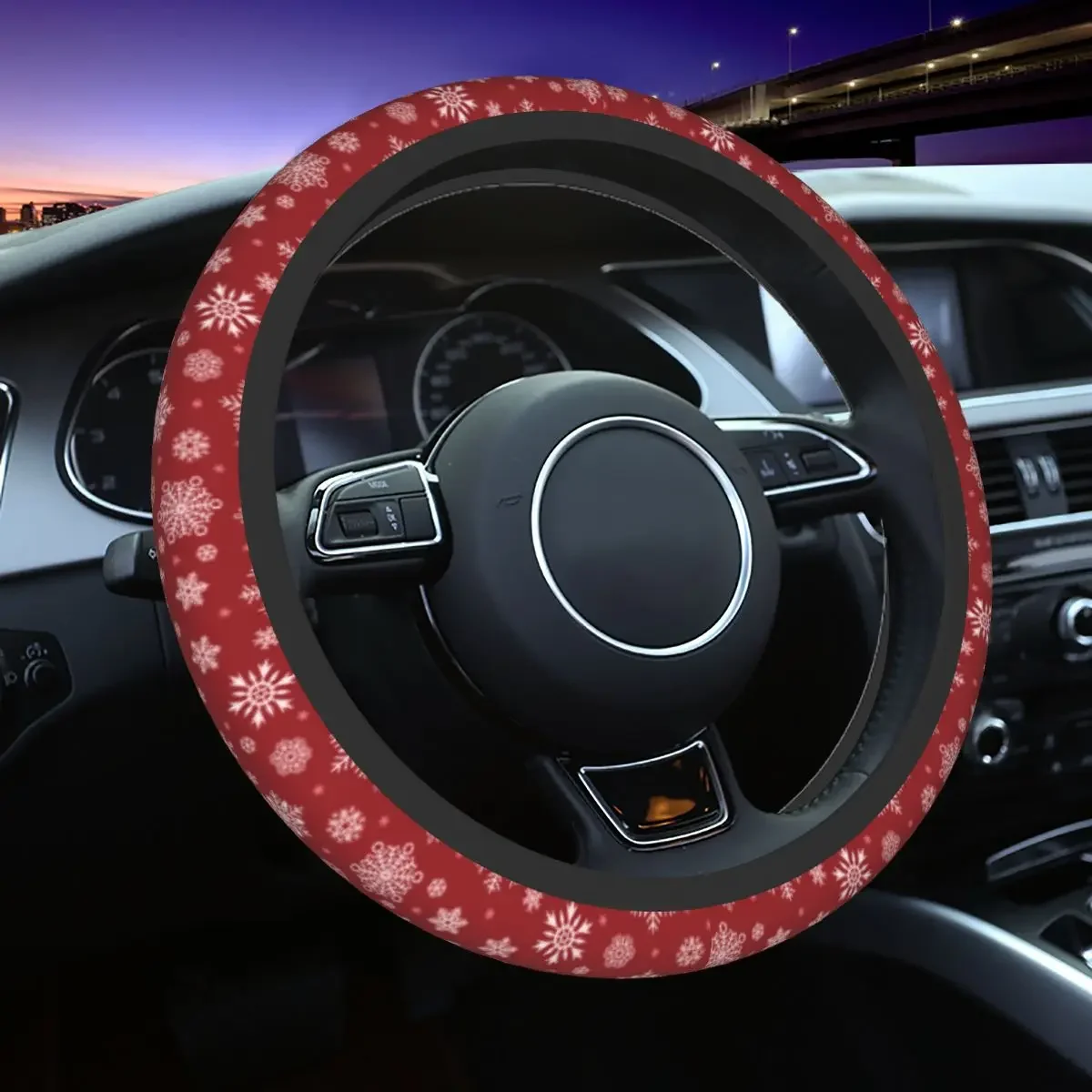 Red Merry Christmas Car Steering Wheel Cover 37-38 Soft New Year Snowflake Suitable Car-styling Car Accessories