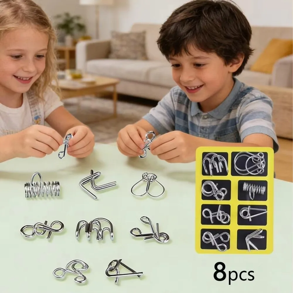 Metal Puzzle Montessori Puzzle Toy 3D Design Set of 8 Wire IQ Games Intellectual Design Puzzle Wire 3D Puzzle Toy
