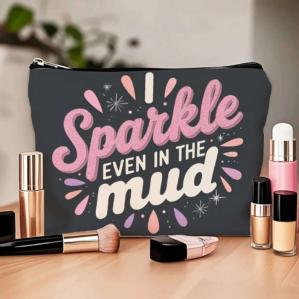 Inspirujące cytaty i kosmetyczka z nadrukiem złotej gwiazdy - wielofunkcyjna saszetka na zamek błyskawiczny, etui na biżuterię, idealna kosmetyczka podróżna.