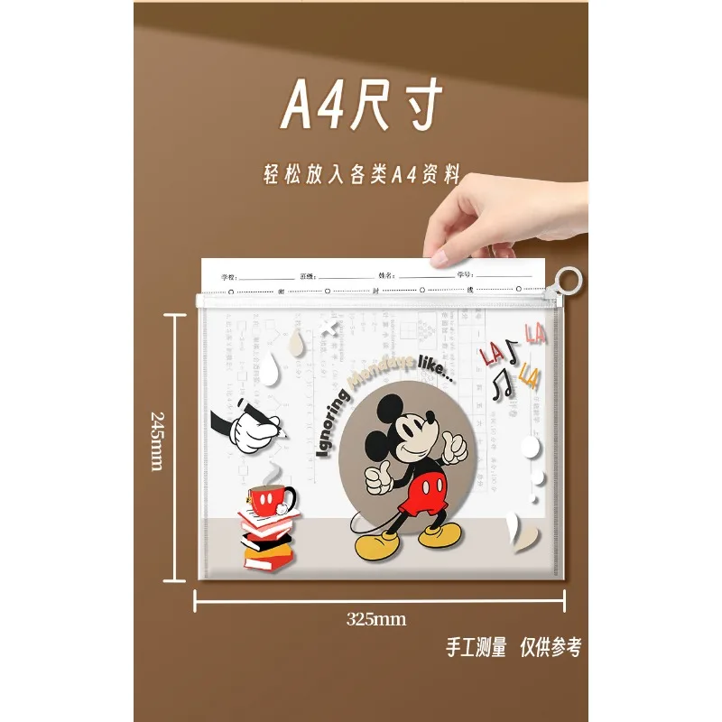 4 pçs disney mickey mouse a4 sacos de documentos pp zip-lock sacos pastas de arquivo bolsa de armazenamento material de escritório escolar saco de lápis