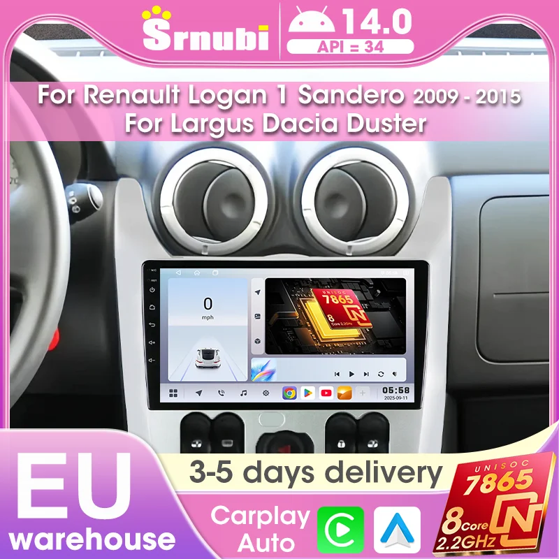 Srnubi Android pour Renault Logan 1 Sandero 2009 - 2015 Carplay Largus Dacia Duster Lecteur multimédia Autoradio Stéréo Navigation
