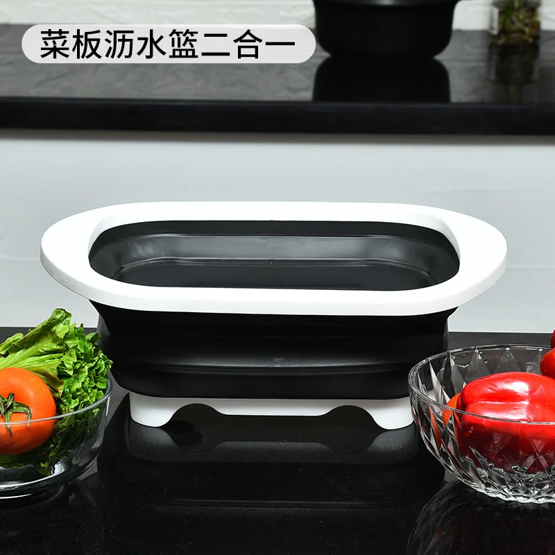 

Folding vegetable board drain basket two in one sink vegetable washing basin drain basket fruit and vegetable storage basket