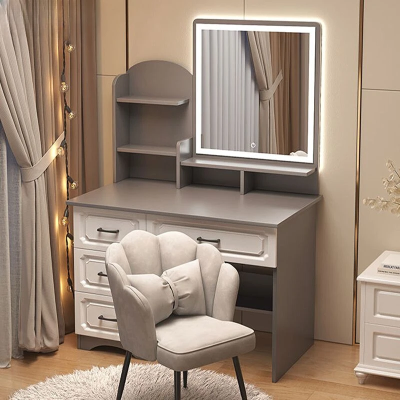 Light luxury bedroom, minimalist modern book and makeup integrated master bedroom, makeup and dressing table