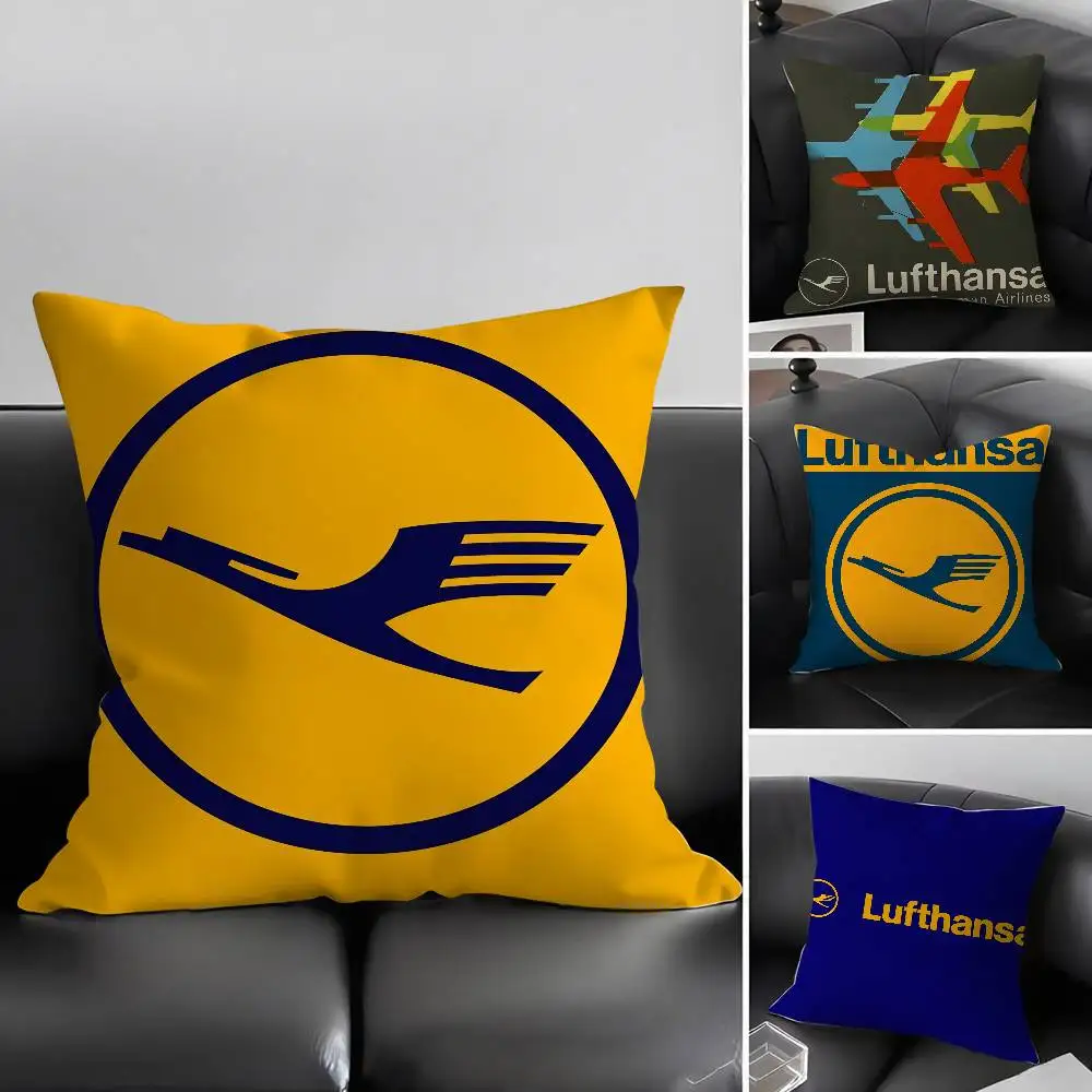 

L-Lufthansa German Airlines Pillow Case Short Plush Double-sided Printing Home Machine Washable in Winter Cushion Cover