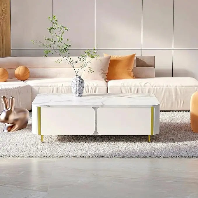 

Living Room Furniture with Storage Hot Sale Large Mid century White Wood Frame Modern Luxury Coffee Table Set