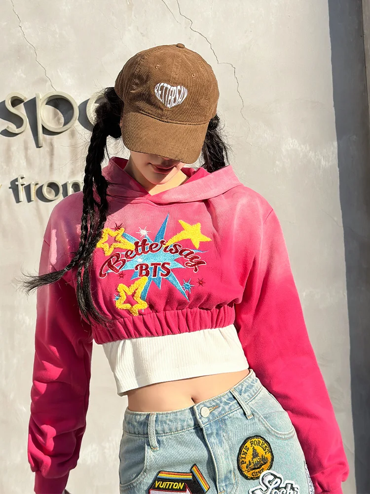 Bluza z kapturem BetterSay w stylu retro z amerykańskim nadrukiem, damska, codzienna, wygodna, mieszanka bawełny i poliestru, długi rękaw...