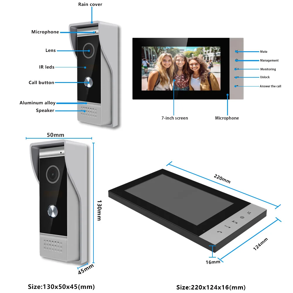 7 بوصة IPS شاشة 4 السلكية فيديو باب الهاتف الاتصال الداخلي AHD جرس باب أمان المنزل عارض الباب البصري لكاميرا المراقبة المنزلية #5